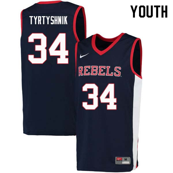 Ilya Tyrtyshnik Ole Miss Rebels NCAA Youth Navy #34 Stitched Limited College Football Jersey YTR5658GM